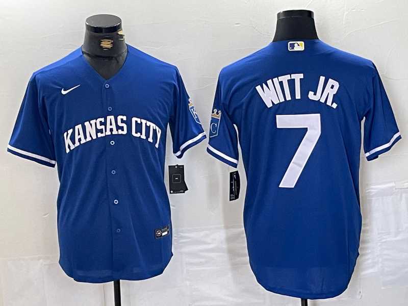 Mens Kansas City Royals #7 Bobby Witt Jr Blue Cool Base Stitched MLB Jersey